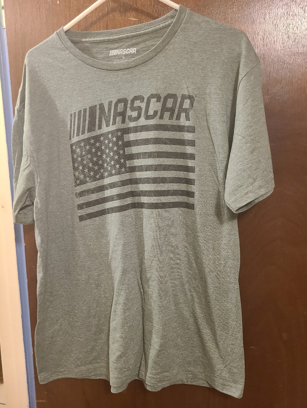 Nascar American Flag Shirt, Mens Size L, Pre-owned, please review photos